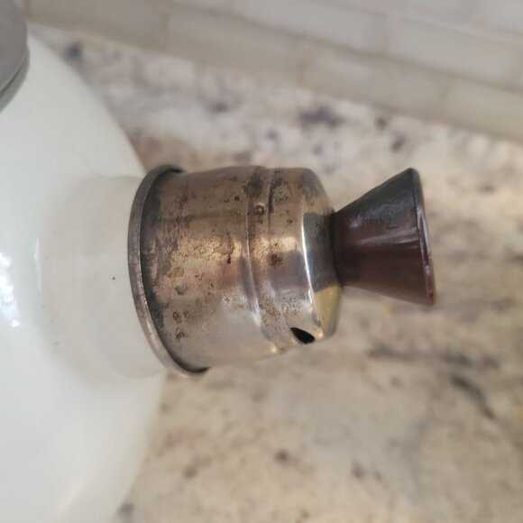 Vintage Sanko White Enamel Tea Kettle With Orange Floral Design & Black Handle - Picture 4 of 6